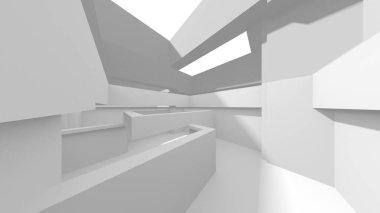 Aydınlatılmış koridor iç tasarımı. Boş Oda İç mimarisi. 3 Boyutlu Hazırlama