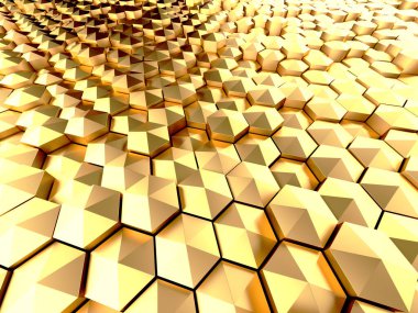 Lüks Altın Parlak Soyut Altıgen Özgeçmişi. 3d Hazırlama