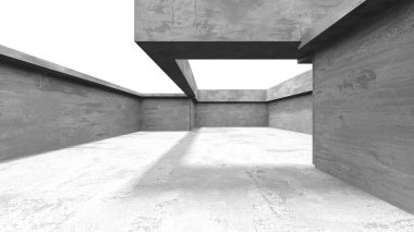 Dark Beton Duvar Mimarisi. Boş Oda. 3d Görüntüleme