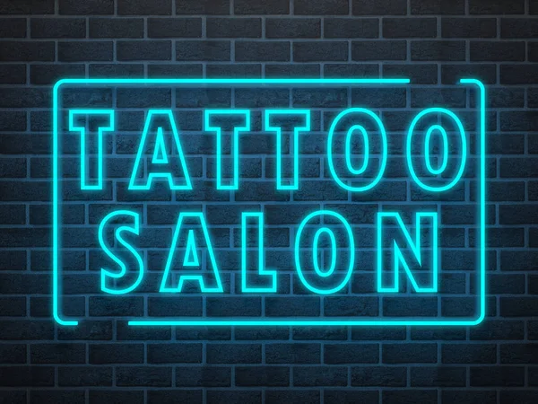 砖墙上的Tattoo Salon霓虹灯标志 3D渲染说明 — 图库照片