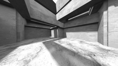 Soyut mimari iç plan. Boş beton oda. 3d hazırlayıcı