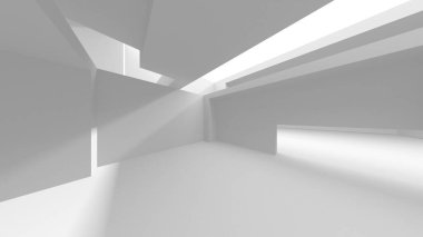 Aydınlatılmış koridor iç tasarımı. Boş Oda İç mimarisi. 3 Boyutlu Hazırlama