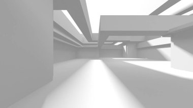 Beyaz Modern Arkaplan. Soyut Bina Konsepti. 3d Hazırlama