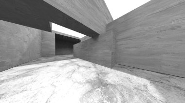 Dark Beton Duvar Mimarisi. Boş Oda. 3d Görüntüleme