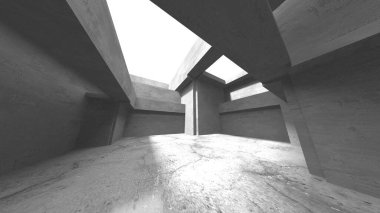 Dark Beton Duvar Mimarisi. Boş Oda. 3d Görüntüleme