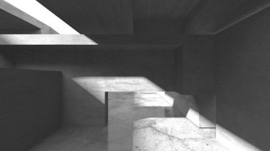 Dark Beton Duvar Mimarisi. Boş Oda. 3d Görüntüleme