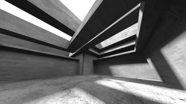 Dark Beton Duvar Mimarisi. Boş Oda. 3d Görüntüleme