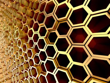 Lüks Altın Parlak Soyut Altıgen Özgeçmişi. 3d Hazırlama