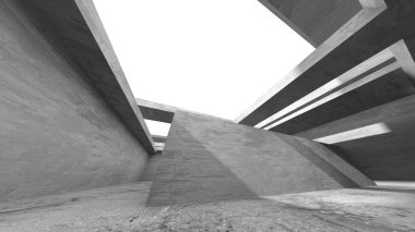 Dark Beton Duvar Mimarisi. Boş Oda. 3d Görüntüleme