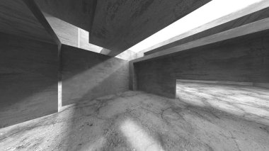 Dark Beton Duvar Mimarisi. Boş Oda. 3d Görüntüleme