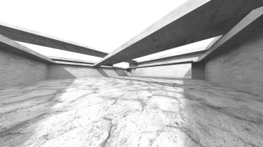 Dark Beton Duvar Mimarisi. Boş Oda. 3d Görüntüleme