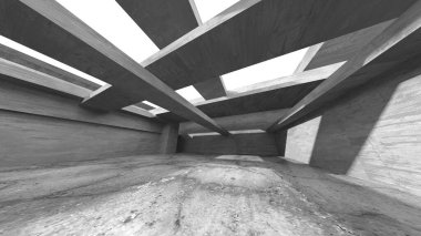 Dark Beton Duvar Mimarisi. Boş Oda. 3d Görüntüleme