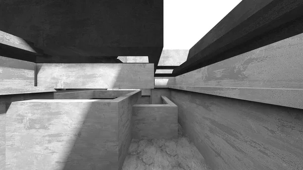 Arquitetura Abstrata Fundo Interior Concreto Áspero Vazio Renderização — Fotografia de Stock