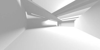 Aydınlatılmış koridor iç tasarımı. Boş Oda İç mimarisi. 3 Boyutlu Hazırlama