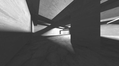 Dark Beton Duvar Mimarisi. Boş Oda. 3d Görüntüleme