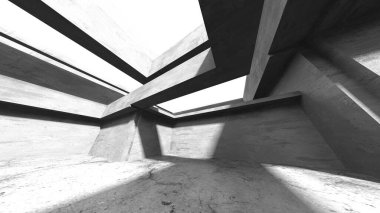 Dark Beton Duvar Mimarisi. Boş Oda. 3d Görüntüleme