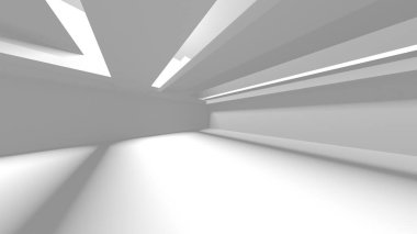 Aydınlatılmış koridor iç tasarımı. Boş Oda İç mimarisi. 3 Boyutlu Hazırlama