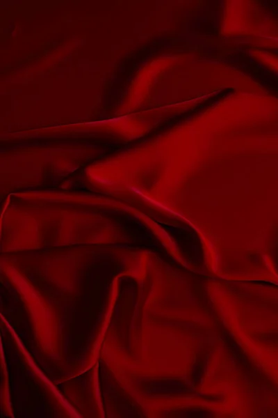 Rosso Tessuto Liscio Piega Sfondo Texture Tessuto Raso Lusso — Foto Stock