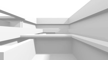 Beyaz Modern Arkaplan. Soyut Bina Konsepti. 3d Hazırlama