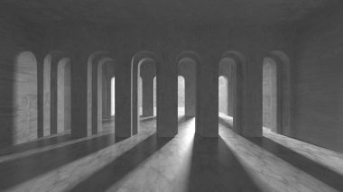 Dark Beton Duvar Mimarisi. Boş Oda. 3d Görüntüleme
