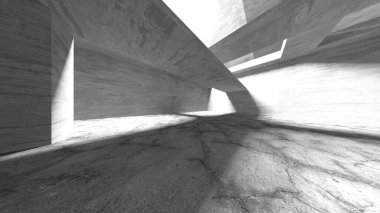 Dark Beton Duvar Mimarisi. Boş Oda. 3d Görüntüleme