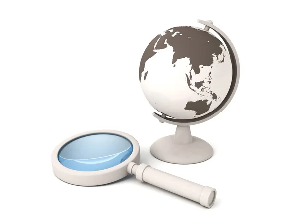 School world globe and magnifying glass — Stock Photo, Image