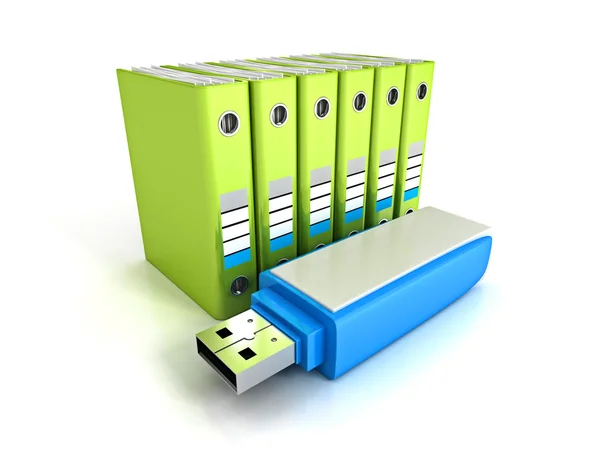 Office bindmiddelen met usb flash drive — Stockfoto