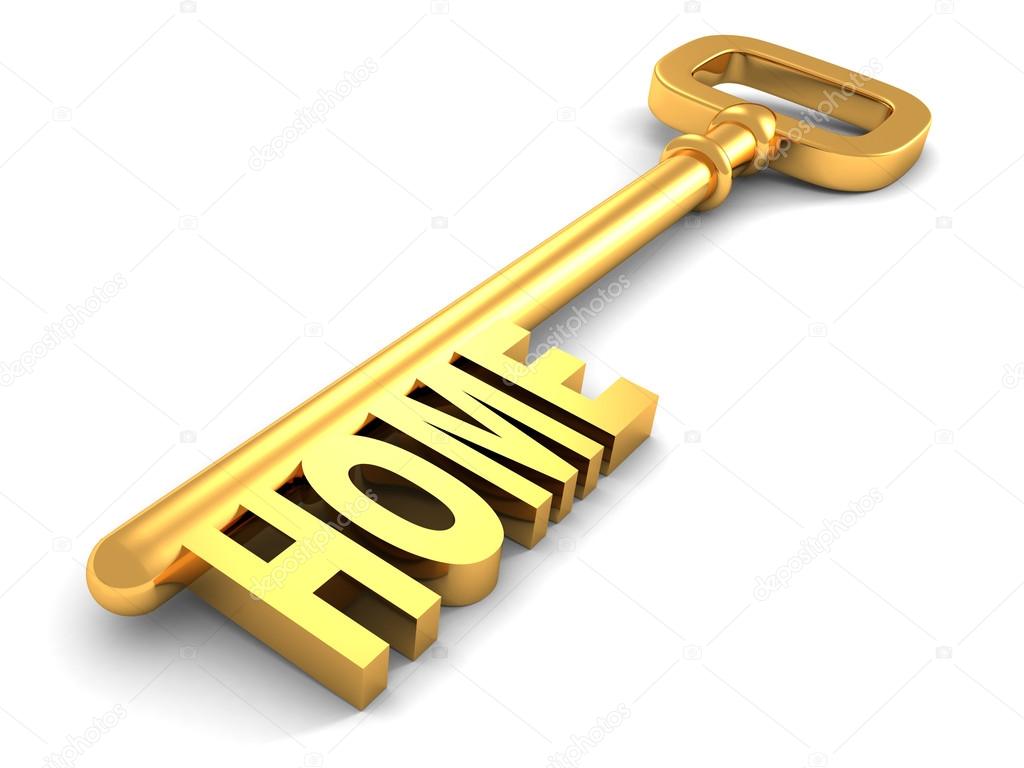 Golden key with text HOME