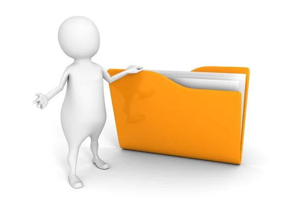 3d man with yellow document folder — Stock Photo, Image