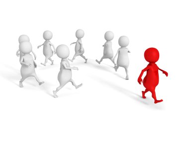 kavramsal bireysel 3d kırmızı adam dışarı beyaz grup