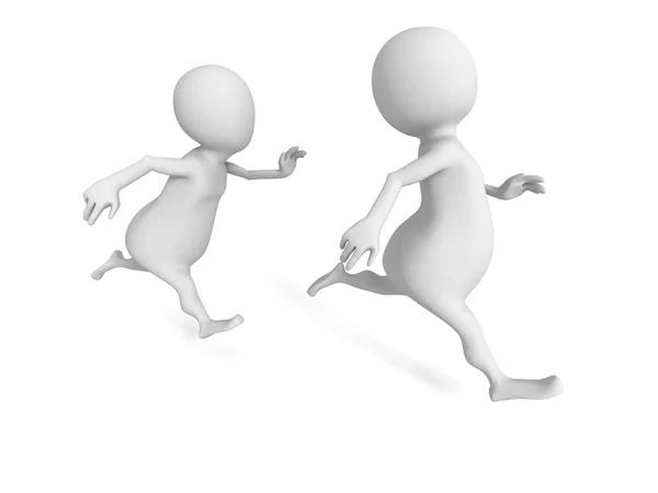 Two white 3d men running and catching — Stock Photo, Image