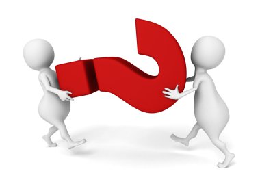 3D kişi büyük kırmızı soru işareti sembol taşımak