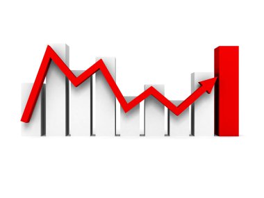 İş çubuk grafik grafik yükselen kırmızı ok ile