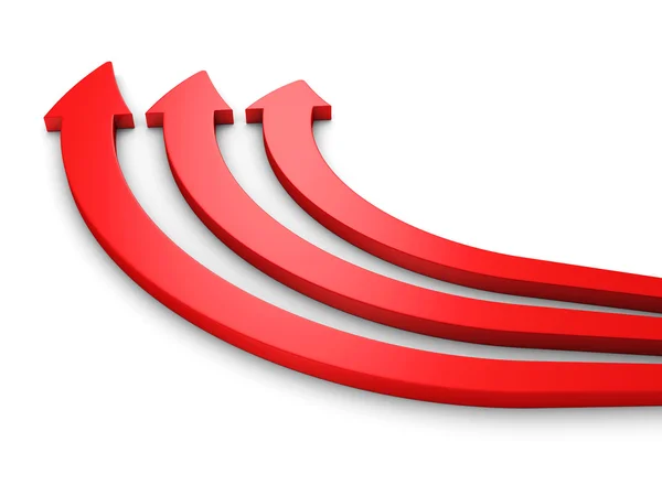 Tre röda pilar vägen framåt — Stockfoto
