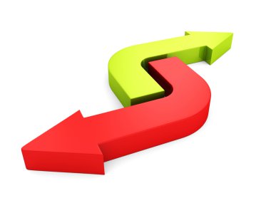 ters yönde işaret eden kırmızı ve yeşil rrows