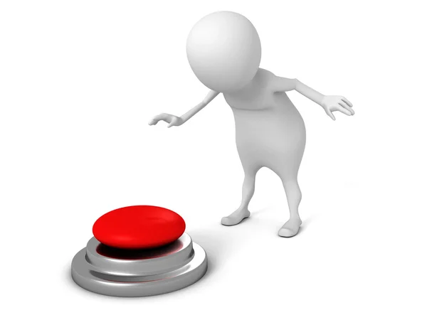 White 3d man pressing red button — Stock Photo, Image