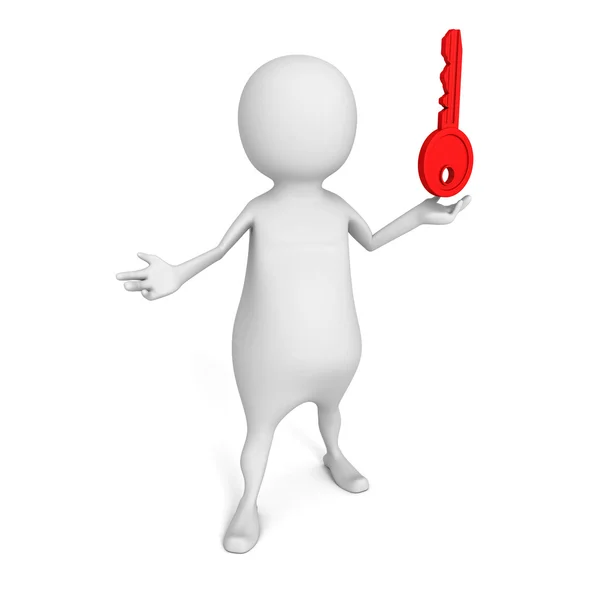 Branco 3d pessoa com chave de sucesso vermelho — Fotografia de Stock