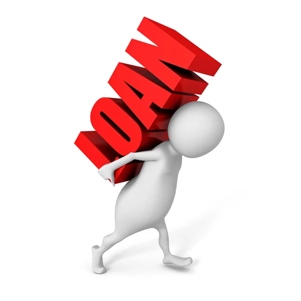 White 3d person carry red word "Loan" — Stock Photo, Image