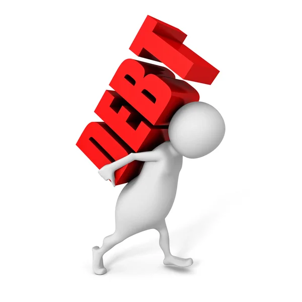 White 3d person carry heavy DEBT red word — стоковое фото
