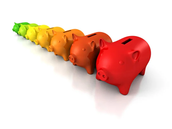 Efficiency concept colorful piggy banks in row — Stock Photo, Image