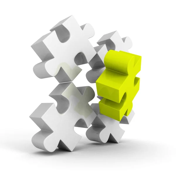 Green different piece of white puzzle group — Stock Photo, Image