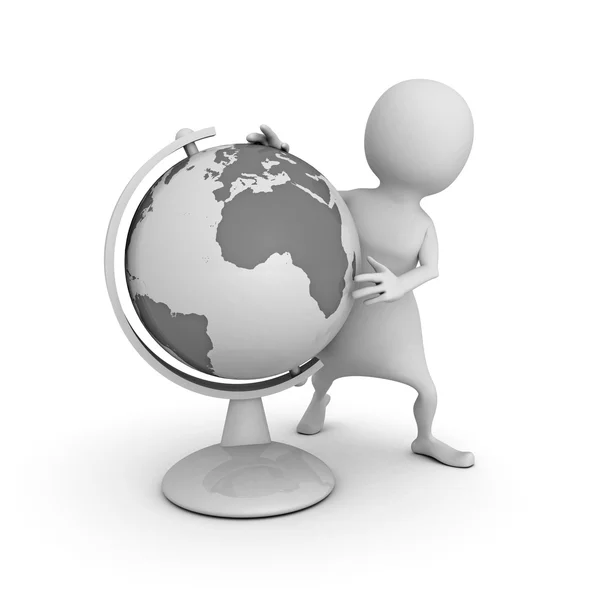 White 3d man with earth globe — Stock Photo, Image