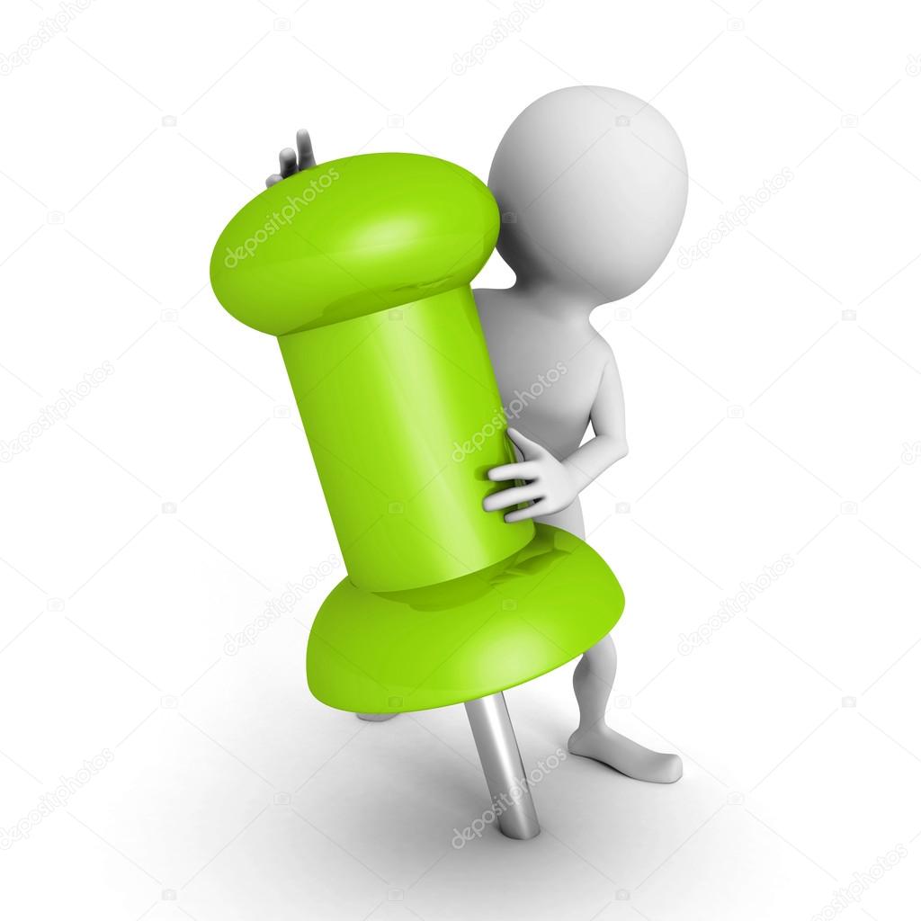 White 3d man with huge green pushpin
