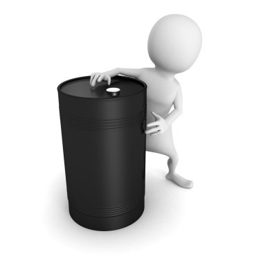 white 3d man with black oil barrel clipart