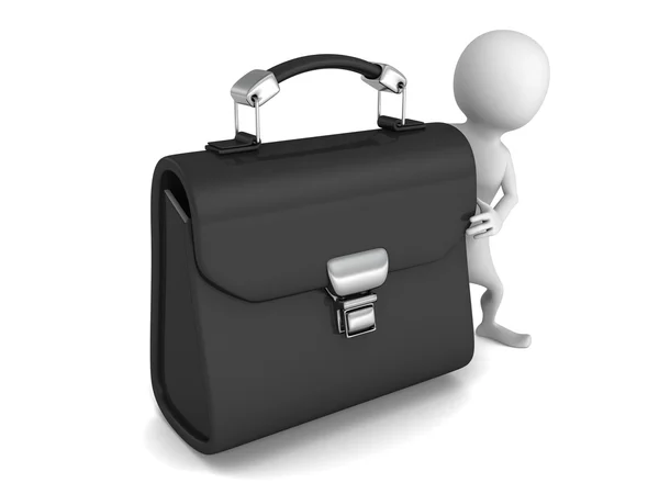 White 3d man with big black leather briefcase — Stock Photo, Image