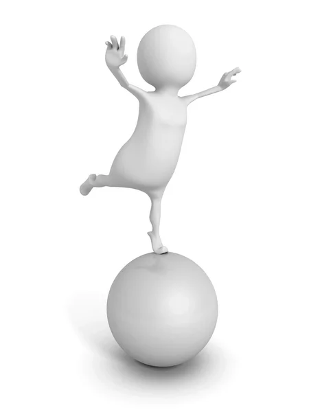 Weiße 3D-Mann-Balance auf großer, glänzender Kugel — Stockfoto