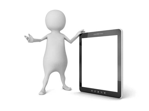 3D vit man med bärbara tablet Pc — Stockfoto