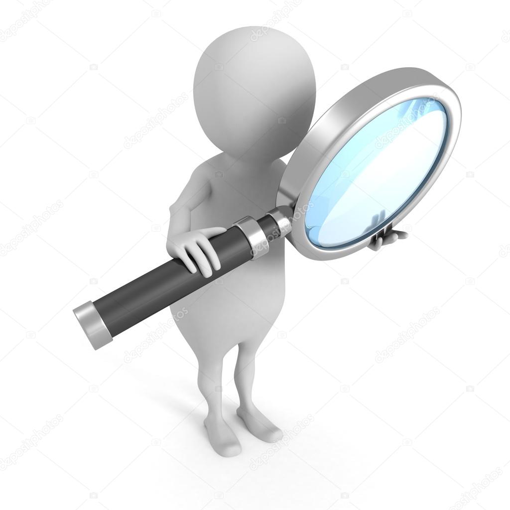 white 3d man with magnifying glass