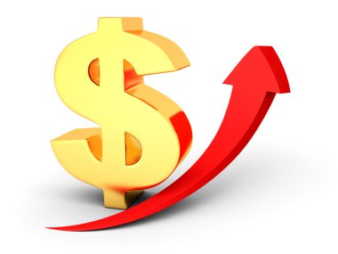 Altın dolar işareti ile kırmızı ok up büyüyen