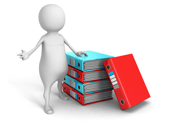 белый 3D человек с офисным кольцом стек связующих
